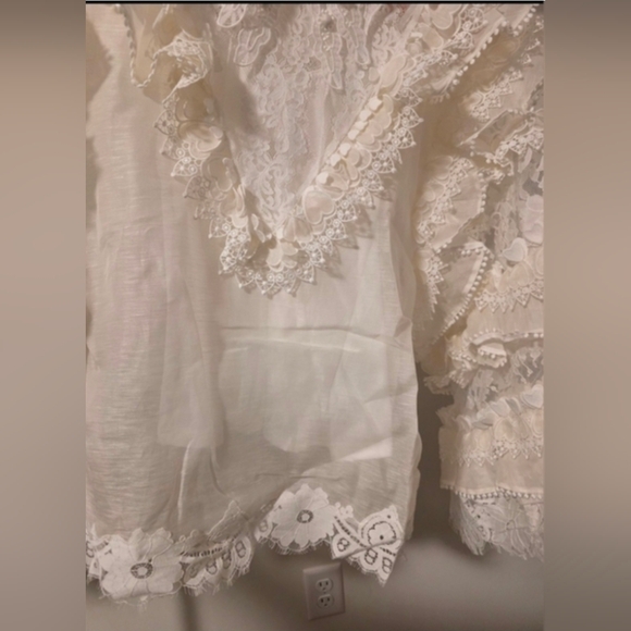 Zimmermann Crush Heart Trim Blouse Show Stoper Cream Lace Detail Top Sz M - Picture 4 of 10